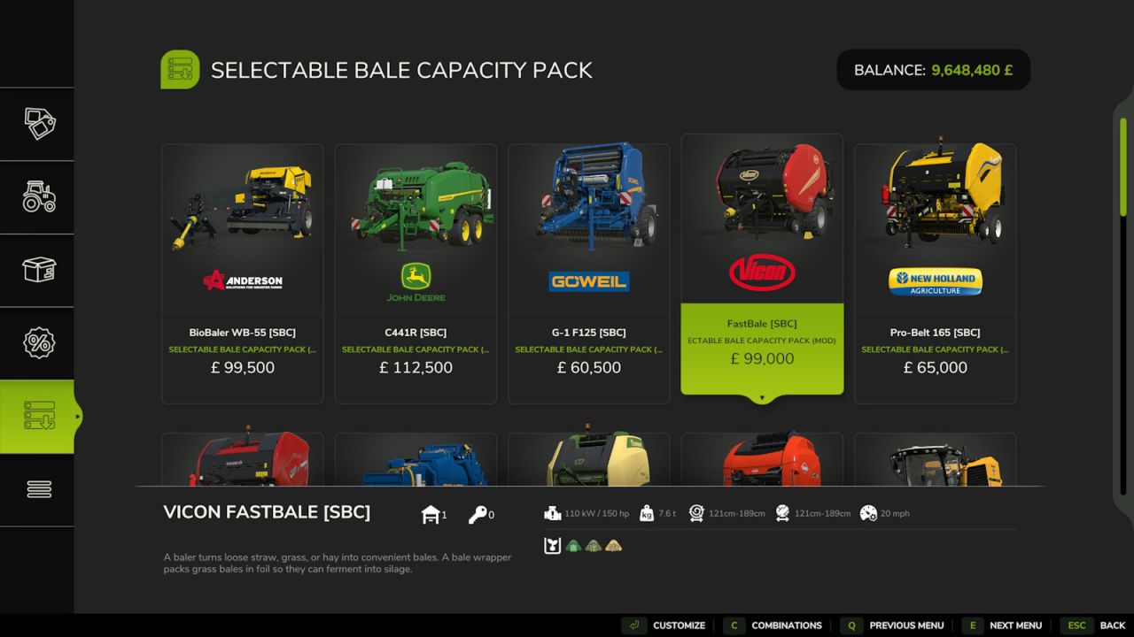 Selectable Bale Capacity Pack v1.7